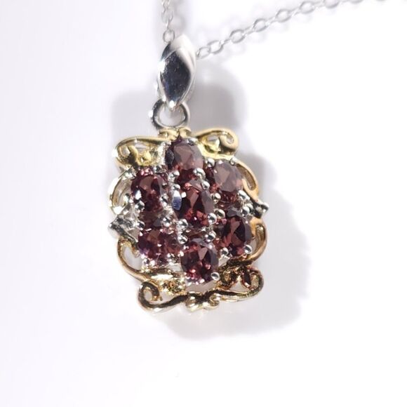 Zircon Red Zircon 14k YG Pendant Necklace ITALY Chain - Picture 1 of 11